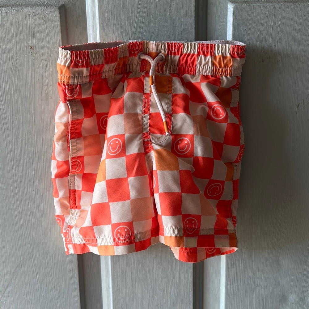 Kids Checkered Swim Shorts - Orange and White